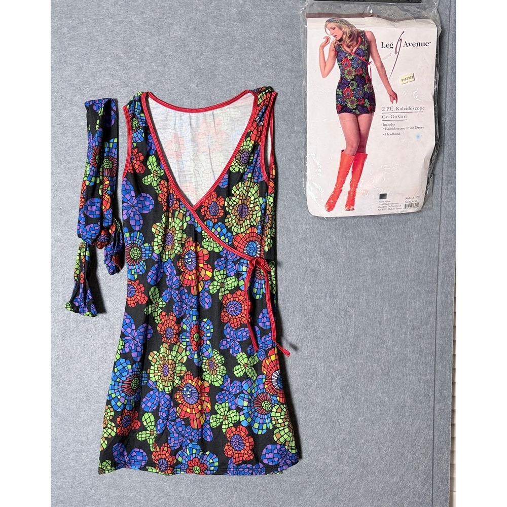 Halloween Kaleidoscope Go-Go Girl 60's 70's Costume S/M 2pc Mini Dress Headband